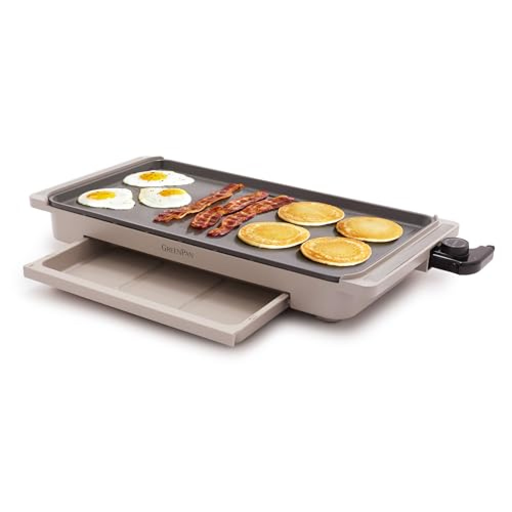 GreenPan Advanced 10.5”x 20” Electric Griddle with Warming Drawer, Healthy Ceramic Nonstick PFAS-Free Coating, Temperature Control, Easy and Versatile Countertop Meals, Dishwasher Safe, Clay Grill and Barbecue Fiyatı