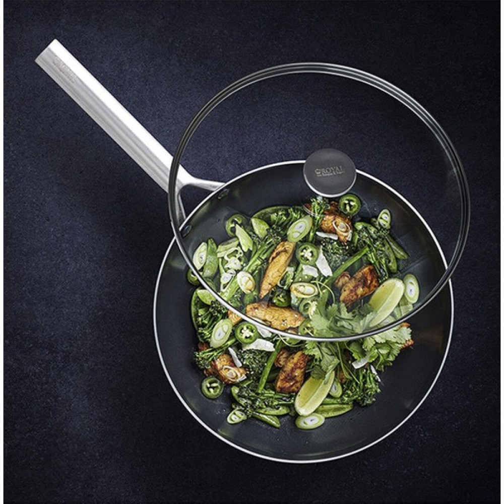Greenpan CC003232-001 Royal Van Kempen & Begeer 28 cm Fırına Girebilen Seramik Kaplama Cam Kapalı Çelik Wok Tava - Siyah Tavalar Fiyatı