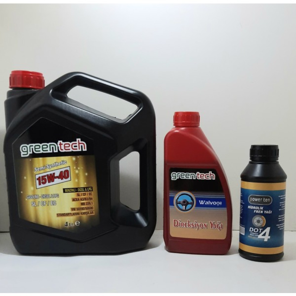Greentech 15W-40 Motor Yağı 4 Litre (Üretim yılı :2023)+ Atf Direksiyon Yağı 900 ml + Dot 4 Hidrolik Fren Yağı 400 ml 3'lü Set Motor Yağı Fiyatı