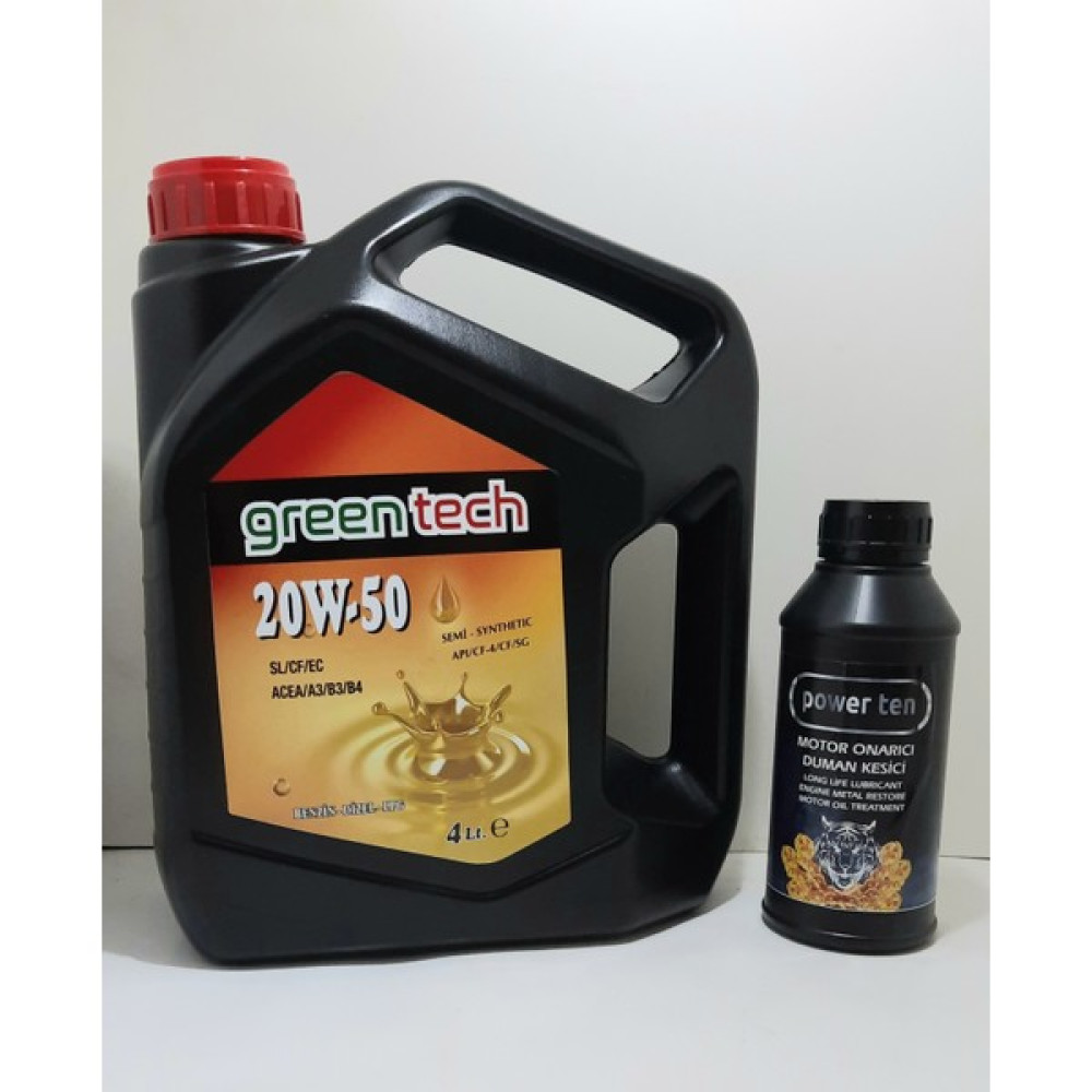 Greentech 20W-50 Motor Yağı 4 Litre (Üretim yılı :2023)+ Motor Onarıcı Duman Kesici 415 ml Motor Yağı Fiyatı
