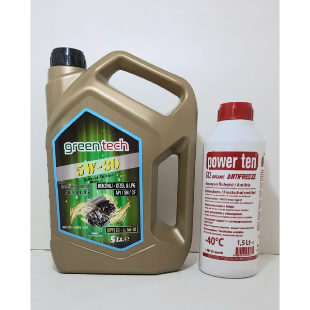 Greentech 5W-30 Motor Yağı 5 Litre Dpf Partiküllü (Üretim yılı :2023)+ Kırmızı Antifiriz 1,5 Litre Motor Yağı Fiyatı
