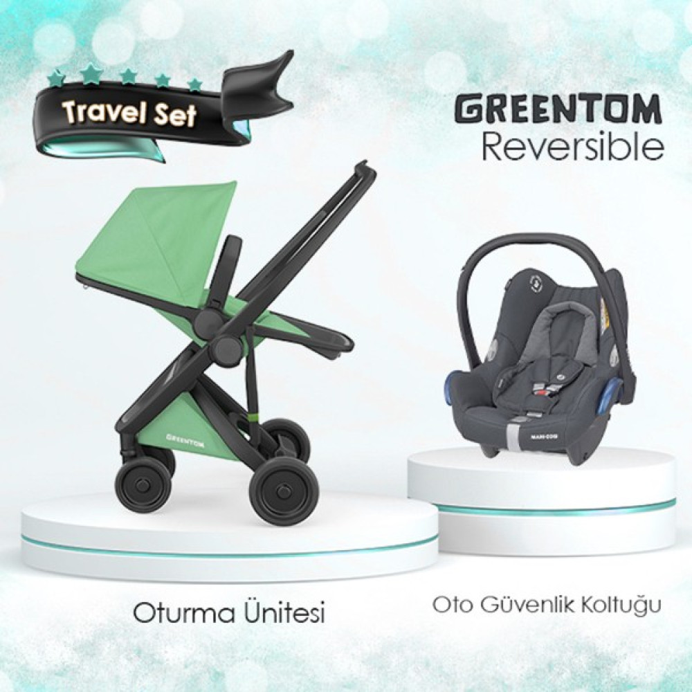 Greentom Reversible Travel Set Özel Seri - Mint - Gri Bebek Arabası-Puset Aksesuarları Fiyatı