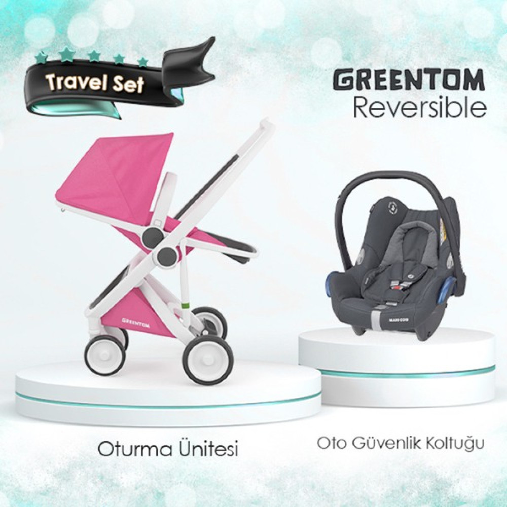 Greentom Reversible Travel Set Özel Seri - Pembe - Gri Bebek Arabası-Puset Aksesuarları Fiyatı