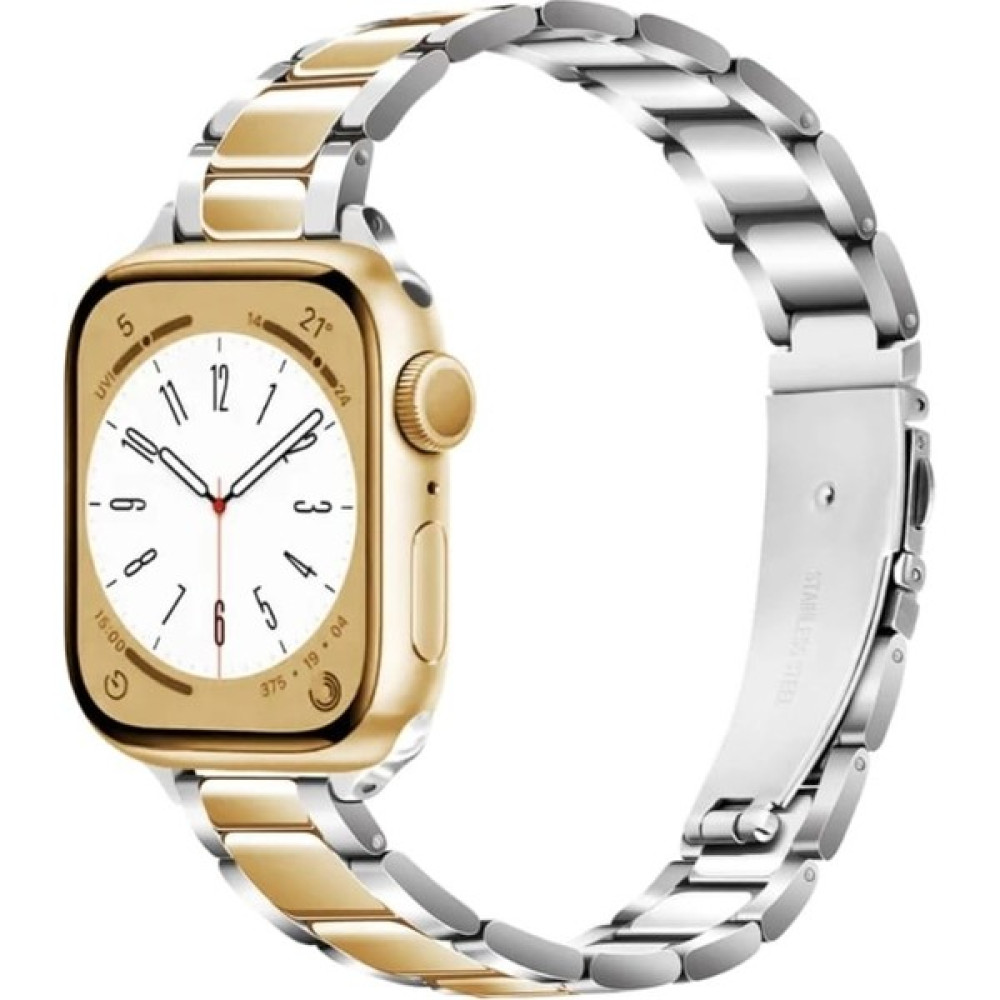 Gregoss Apple Watch 42 44 45 49 mm Zarif Şık Tasarım Ince Paslanmaz Ayarlanabilir Metal Kordon - Silver - Gold Giyilebilir Teknoloji Aksesuarları Fiyatı