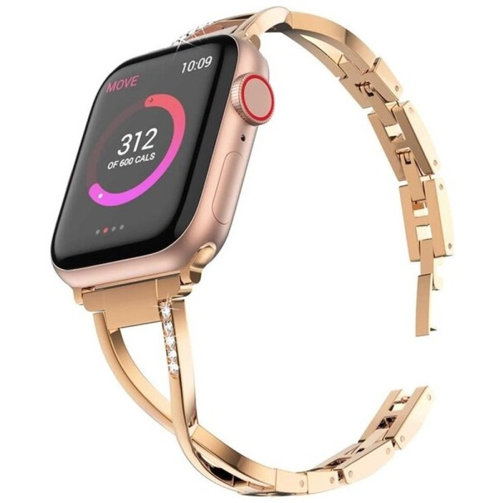Gregoss Apple Watch 7-6-Se-5-4-3-2 Seri (38-40-41 ) mm Uyumlu Paslanmaz Çelik Zarif Taşlı Bileklik Kordon - Rose Gold - Gold Giyilebilir Teknoloji Aksesuarları Fiyatı