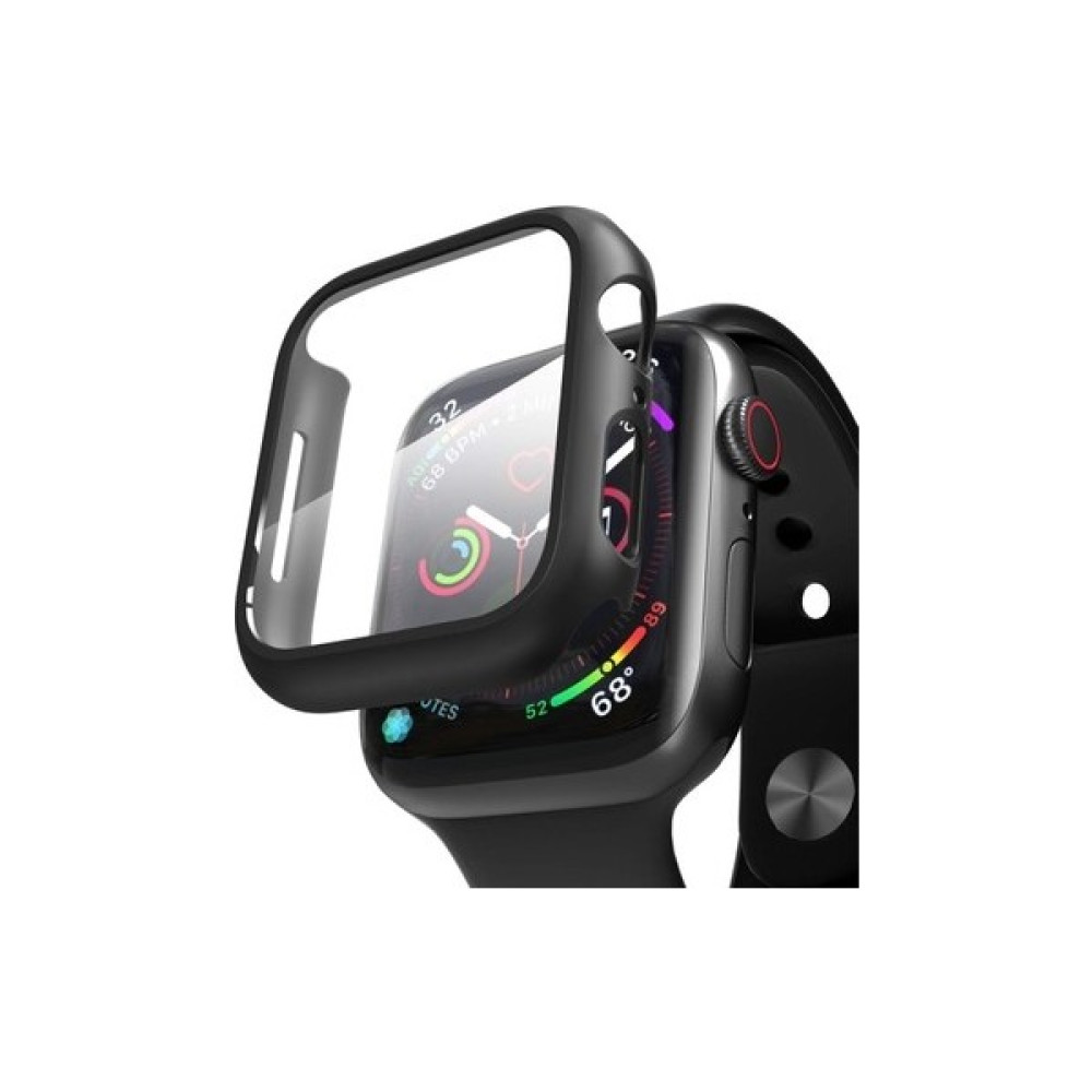 Gregoss Apple Watch Uyumlu (44MM) Tpu Çerçeve Tamperli Cam Yanları Sert Silikon - Siyah Giyilebilir Teknoloji Aksesuarları Fiyatı