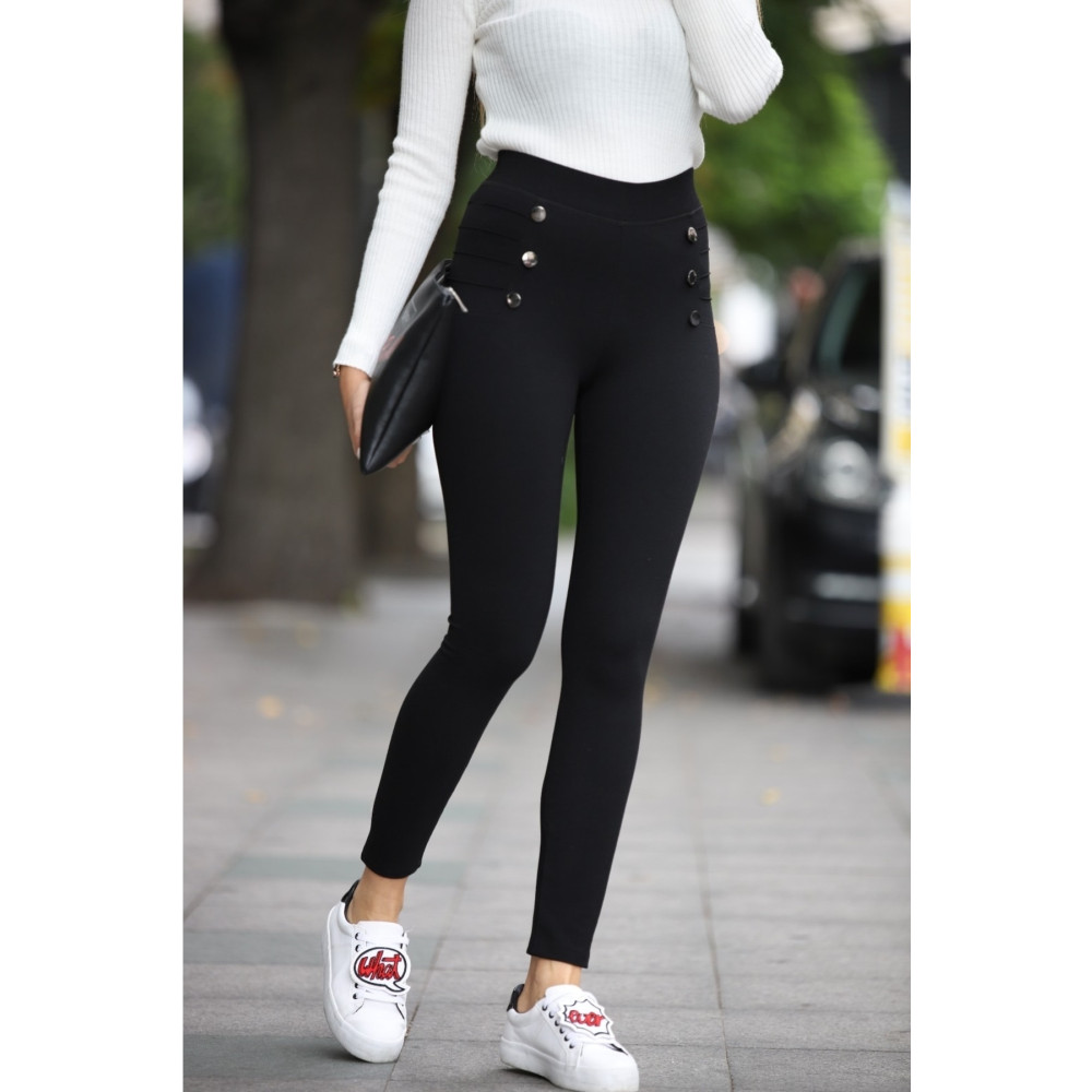 Grenj Fashion Siyah Düğme Ve Çıma Detaylı Yüksek Bel Toparlayıcı Tayt XL Beden Tayt Fiyatı