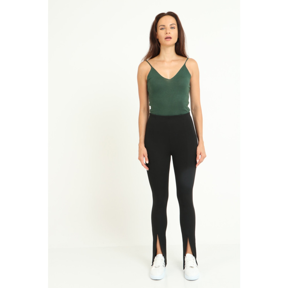 Grenj Fashion Siyah Yüksek Bel Önü Yırtmaçlı Bol Paça Toparlayıcı Tayt XL Beden Tayt Fiyatı