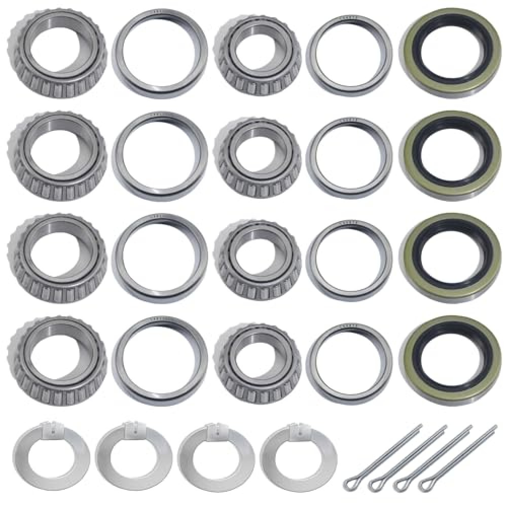 GREPSPUD 4 Sets L68149 L44649 Trailer Axle Hub Bearings Kit with D-Style Spindle Tang Washers, 171255TB/10-19 Grease Seals & Cotter Pins for 3500 lbs 1-3/8'' to 1-1/16'' #84 Tapered Spindles