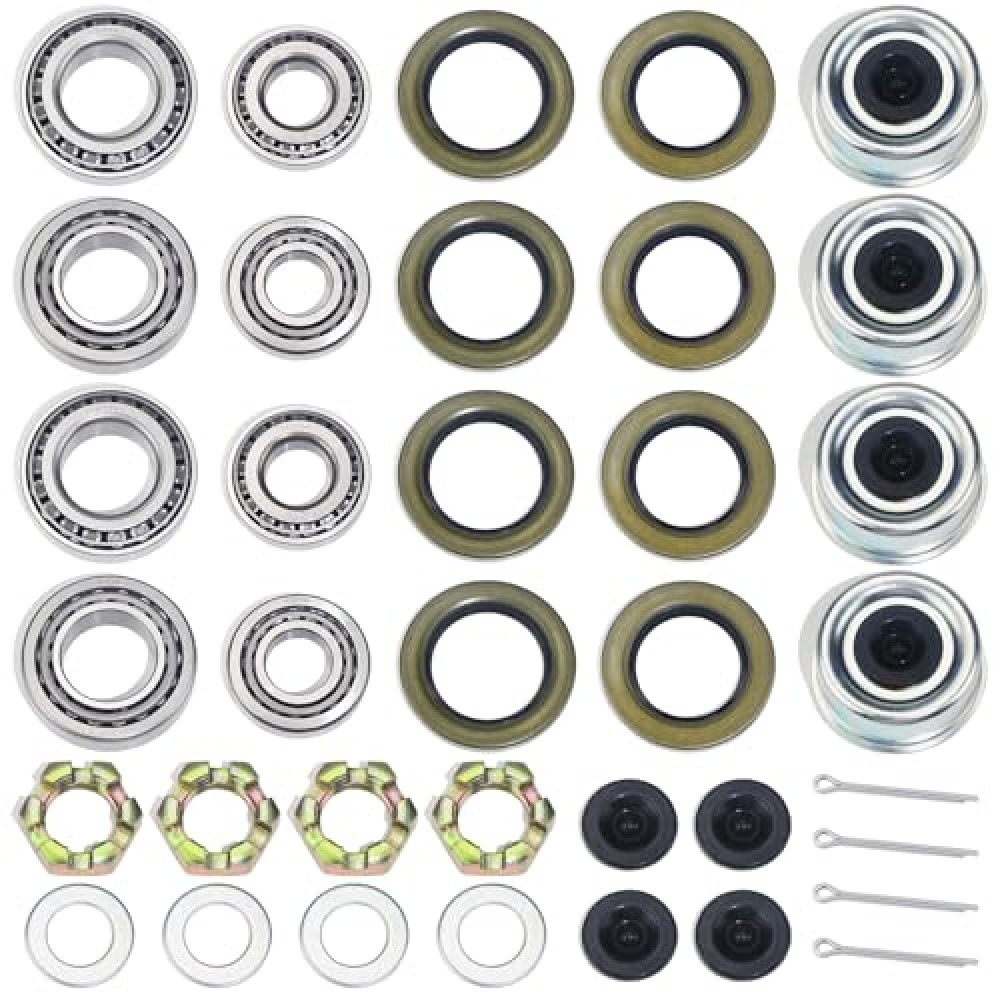 GREPSPUD 4Sets 25580 14125A Trailer Axle Hub Bearings Kit, with 21333TB/10-10 22333TB/10-36 Grease Seals 2.72'' Dust Caps Cotter Pins Spindle Nuts & Washers for 7000 lbs Trailer #D42 Tapered Spindle