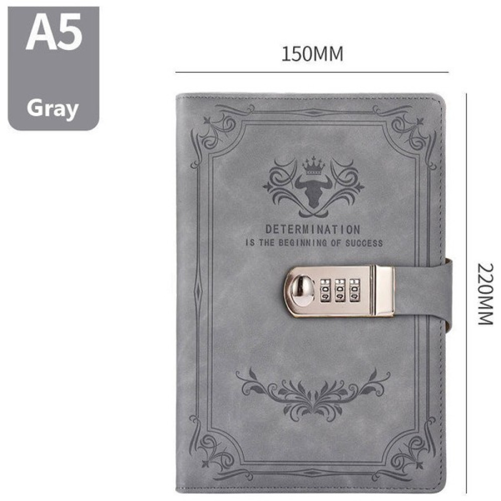 Gri A5 200 Sayfa Retro Şifre Kitap Kilitli Günlüğü Kalınlaşmış Yaratıcı El Defter Öğrenci Not Defteri Kırtasiye Dizüstü Bağlayıcı (Yurt Dışından) Spiralli Defter Fiyatı