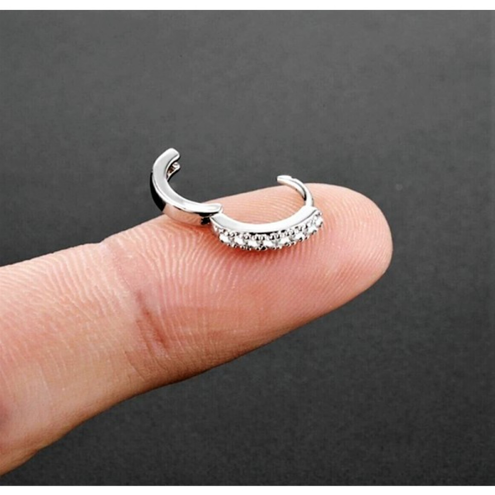 Gri Cerrahi Çelik Zirkon Taşlı Halka Tragus, Helix Piercing-0VP110 - 6 mm - Gümüş Altın & Gümüş Piercing Fiyatı