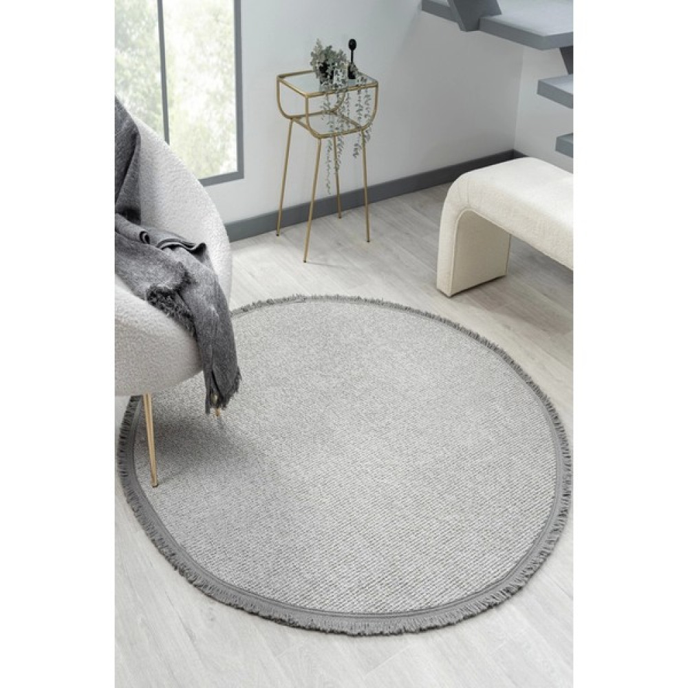 Gri Daire Yuvarlak Saçaklı Modern Dokuma Halı Gri Daire - 160 x 160 cm Salon Halısı Fiyatı