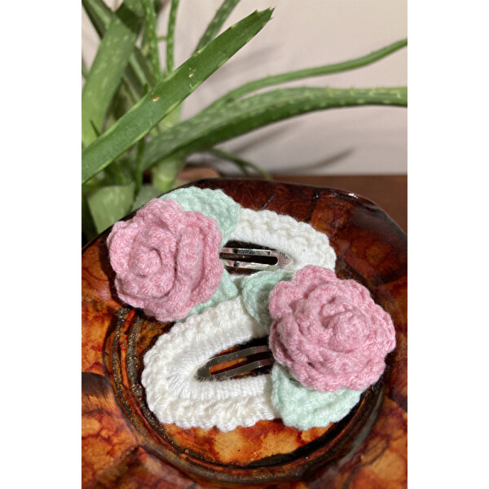 Gri Mor Tekstil 2'li Kız Çocuk Pembe Gül El Örmesi Çıt Çıtlı Toka Toka, Taç & Saç Bandı Fiyatı