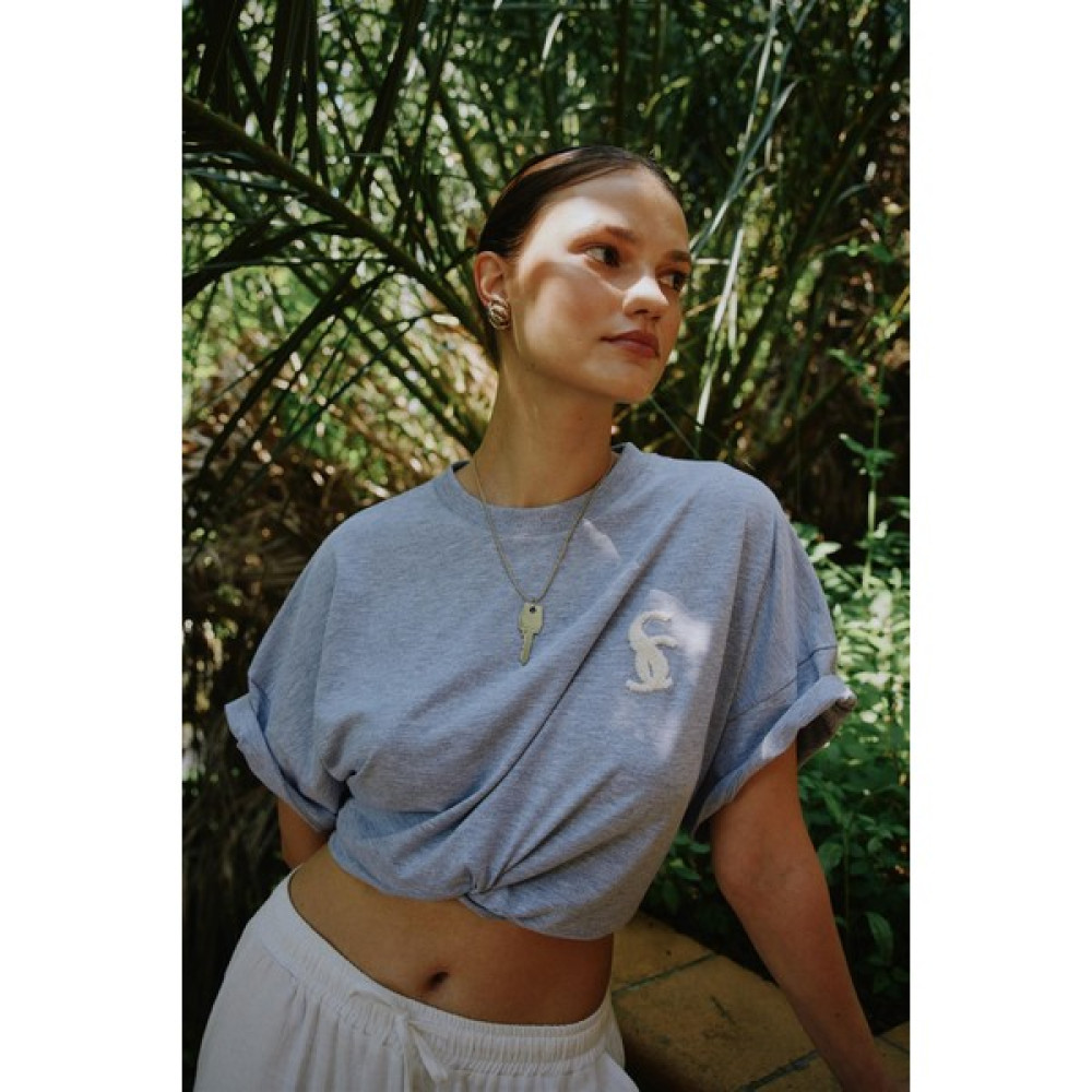 Gri SC Nakışlı Oversize Tişört Bayan T-shirt Fiyatı