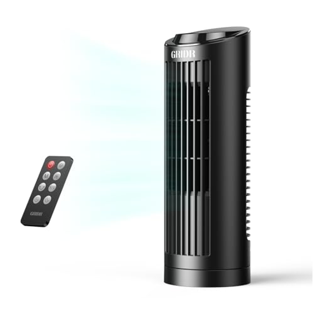 GRIDR Tower Fan for Bedroom (2025 New), Quiet Safe Bladeless with Remote, Portable Desk Fan with 80° Oscillation, 3 Speeds, 4 Modes, 12H Timer, 13" Table Fan for Home Office kitchen Yoga Ventilation Fan Fiyatı