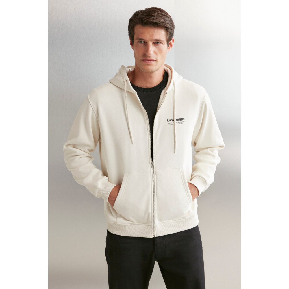 GRIMELANGE Aksel Erkek Yumuşacık Kumaşlı Fermuarlı Baskılı Kapüşonlu Sweatshirt XL Beden Bayan Sweatshirt Fiyatı