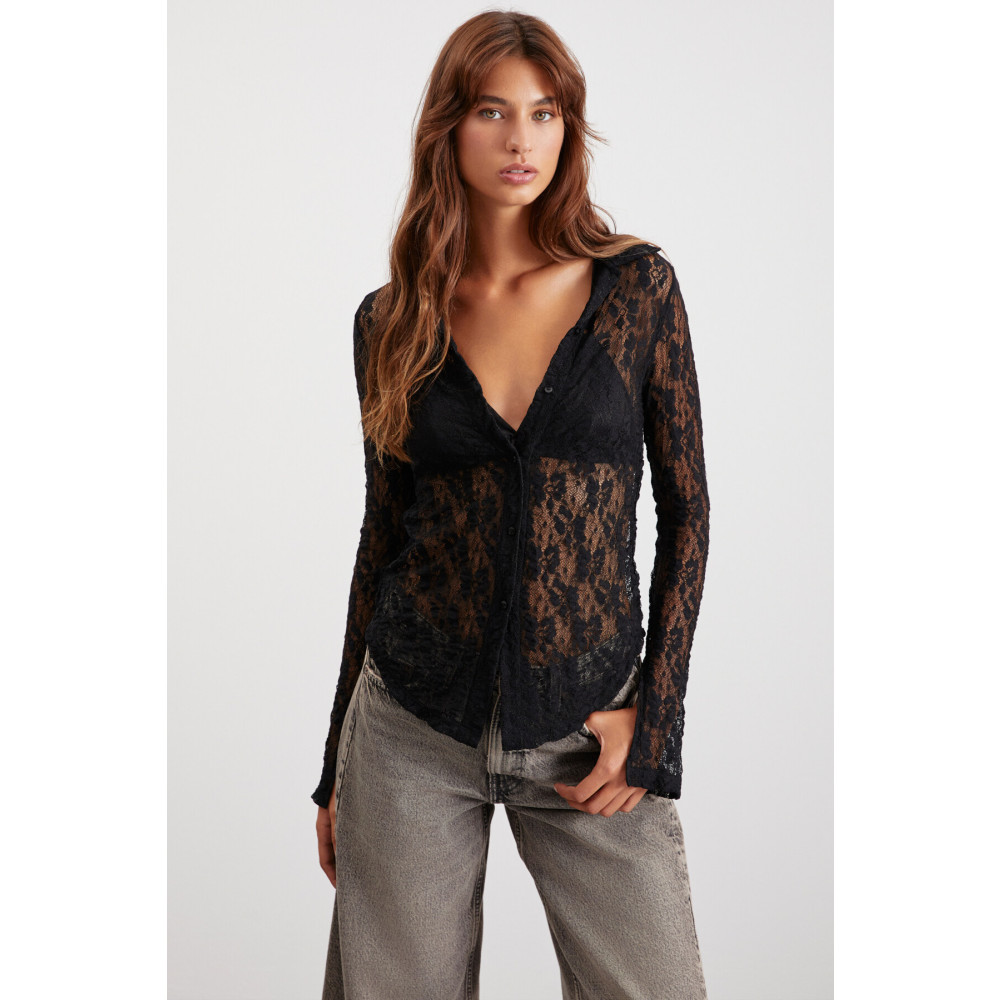 GRIMELANGE Chandra Kadın Slim Fit Dantel Siyah Bluz XS Beden Bluz Fiyatı