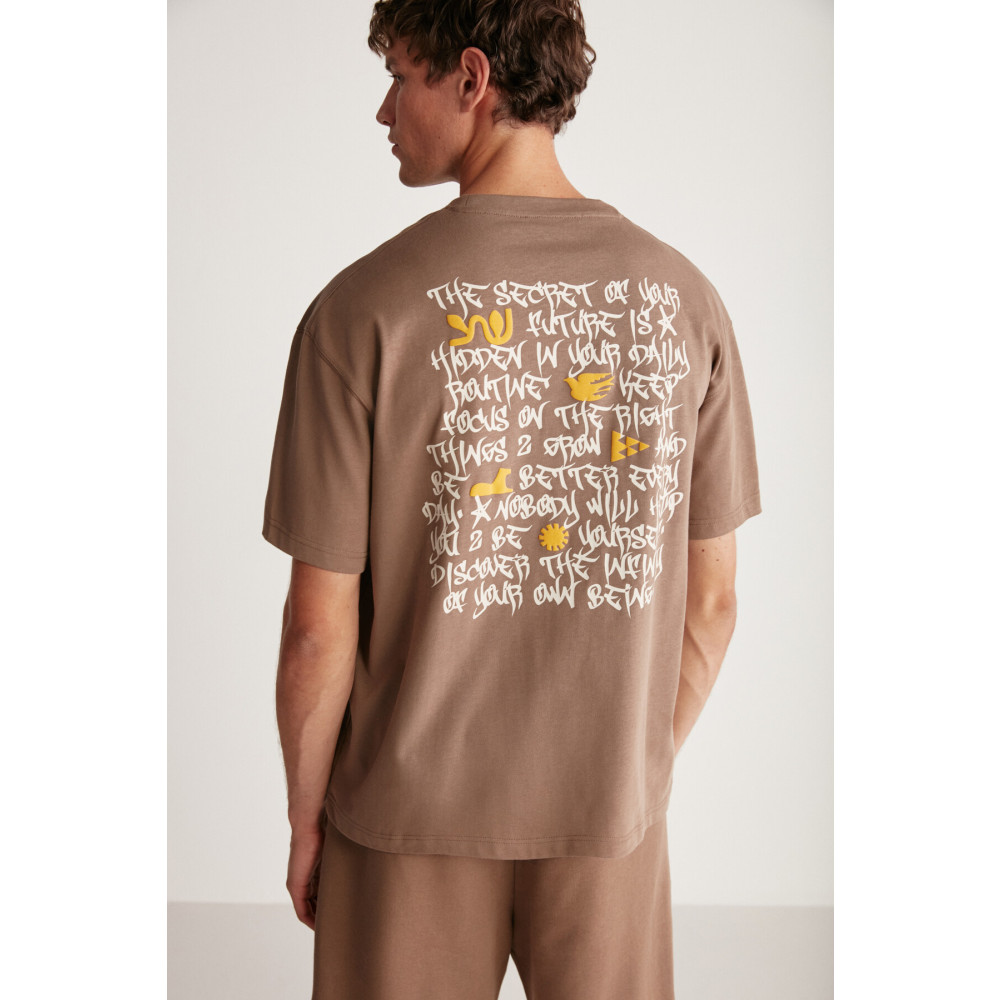 GRIMELANGE Merlın Erkek Oversize Fit %100 Pamuk Kalın Dokulu Baskılı T-shirt L Beden Bayan T-shirt Fiyatı