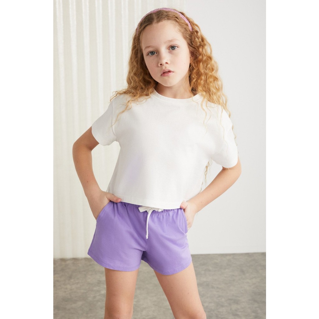 Grimelange SUZANNE-GRM24048 100% pamuk kız çocuk şort tshirt set Mor Alt-Üst Takım Kız Çocuk Giyim Takımı Fiyatı