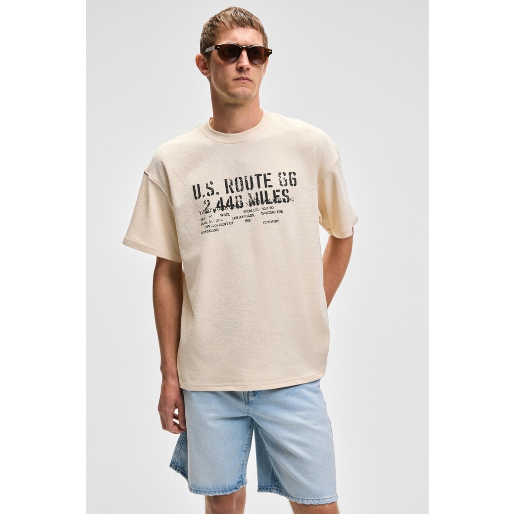 Grimelange VYRO Erkek Baskı Detaylı %100 Organik Pamuk Bisiklet Yaka Oversize Vanilya T-Shirt Erkek T-shirt Fiyatı