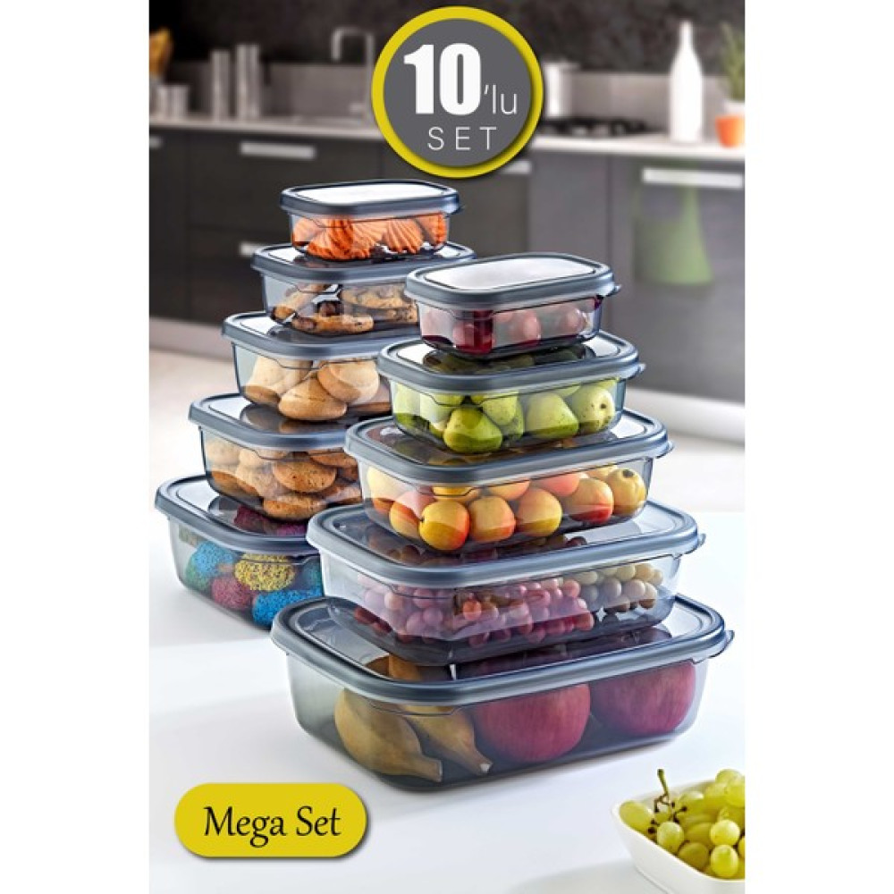 Grimor Life 10'lu Dikdörtgen Sızdırmaz Hava Almaz Mega Saklama Kabı Seti (350 ML+670 Ml+ 1,2 Lt+2 Lt+3,2 Lt) Saklama Kapları Fiyatı