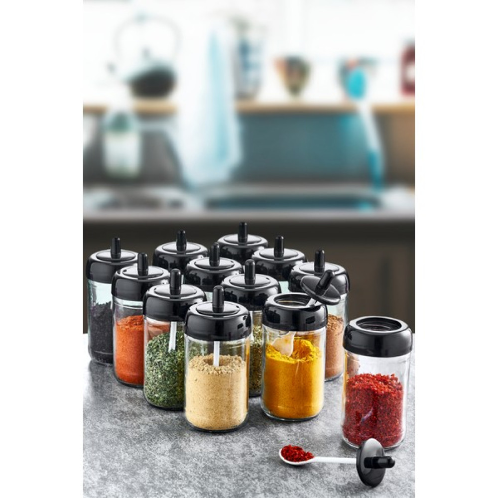 Grimor Life 12 Adet Kapağı Kendinden Kaşıklı Cam Baharatlık Seti - (300CC) - Şeffaf - 300 ml Baharat Setleri & Baharatlıklar Fiyatı