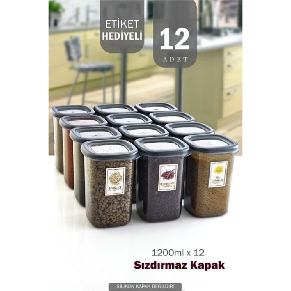 Grimor Life 12 Adet Mega Boy Vakumlu Etiketli Erzak Bakliyat Saklama Kabı Seti 1,2 Lt. Füme - 1 Adet Saklama Kapları Fiyatı