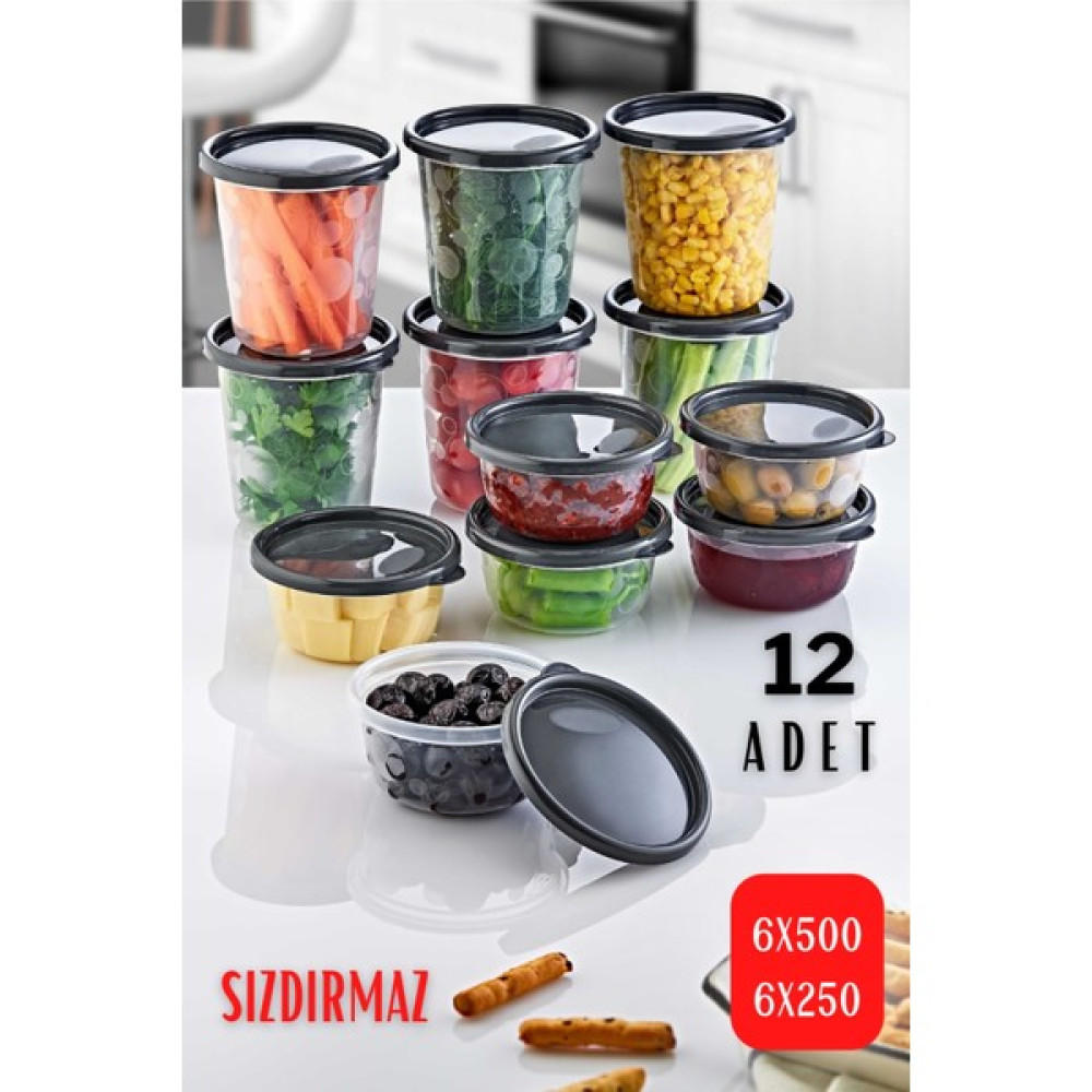 Grimor Life 12'li Set Sızdırmaz Hava Almaz Kapaklı Yuvarlak Erzak Saklama Kabı 6X500 ml + 6X250 ml Saklama Kapları Fiyatı