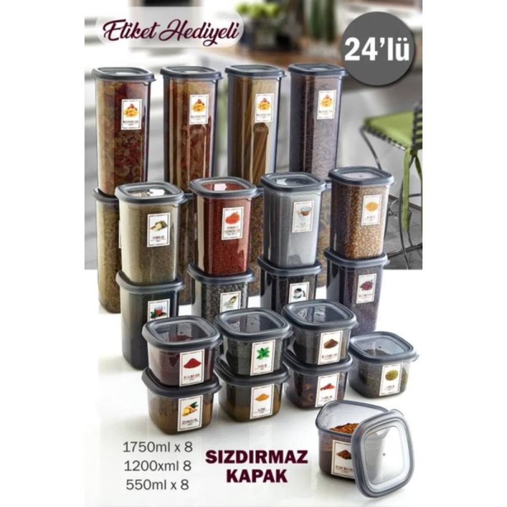 Grimor Life 24 Adet Sızdırmaz Vakumlu Erzak Bakliyat Saklama Kabı Seti Füme - 8x1,75 Lt.+ 8x1,2 Lt.+ 8X550 ml Saklama Kapları Fiyatı