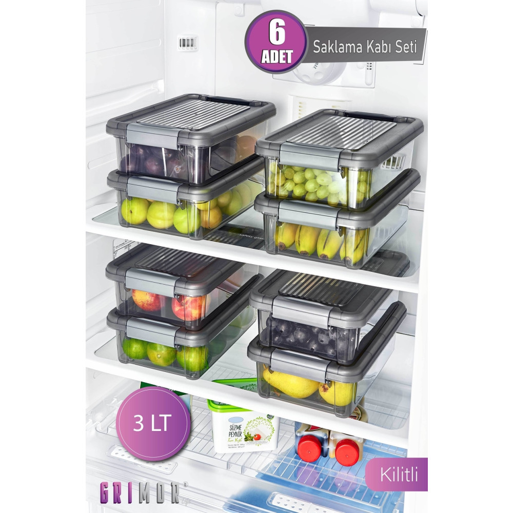 GRİMOR Life 6 Adet Kilitli Büyük Boy Saklama Kabı Seti 3 Lt. Saklama Kapları Fiyatı