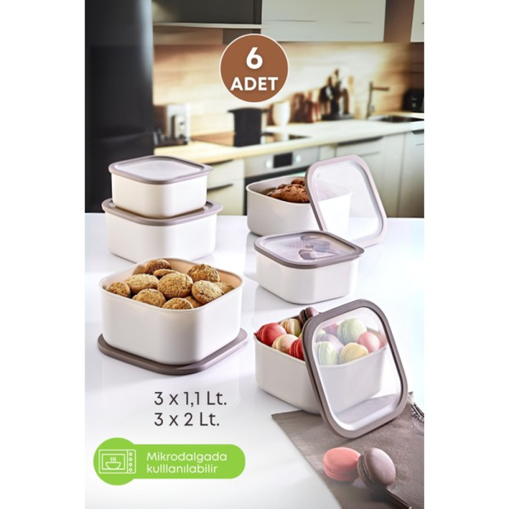 Grimor Life 6 Adet Sızdırmaz Erzak Saklama Kabı 3x1,1 Lt. 3x2 Lt.Bej- Derin Dondurucu Ve Mikrodalga Girebilen Saklama Kabı - 1,1 Lt.+2 Lt Saklama Kapları Fiyatı