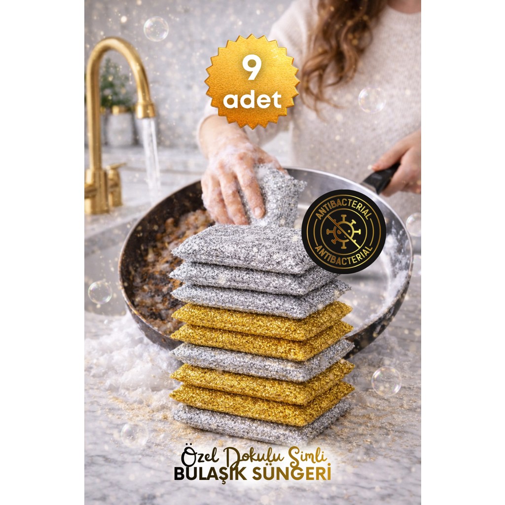 Grimor Life 9 Adet Simli Telli Bulaşık Süngeri | Çizmez, Dayanıklı, Güçlü Temizlik - 9 LU Diğer Fiyatı