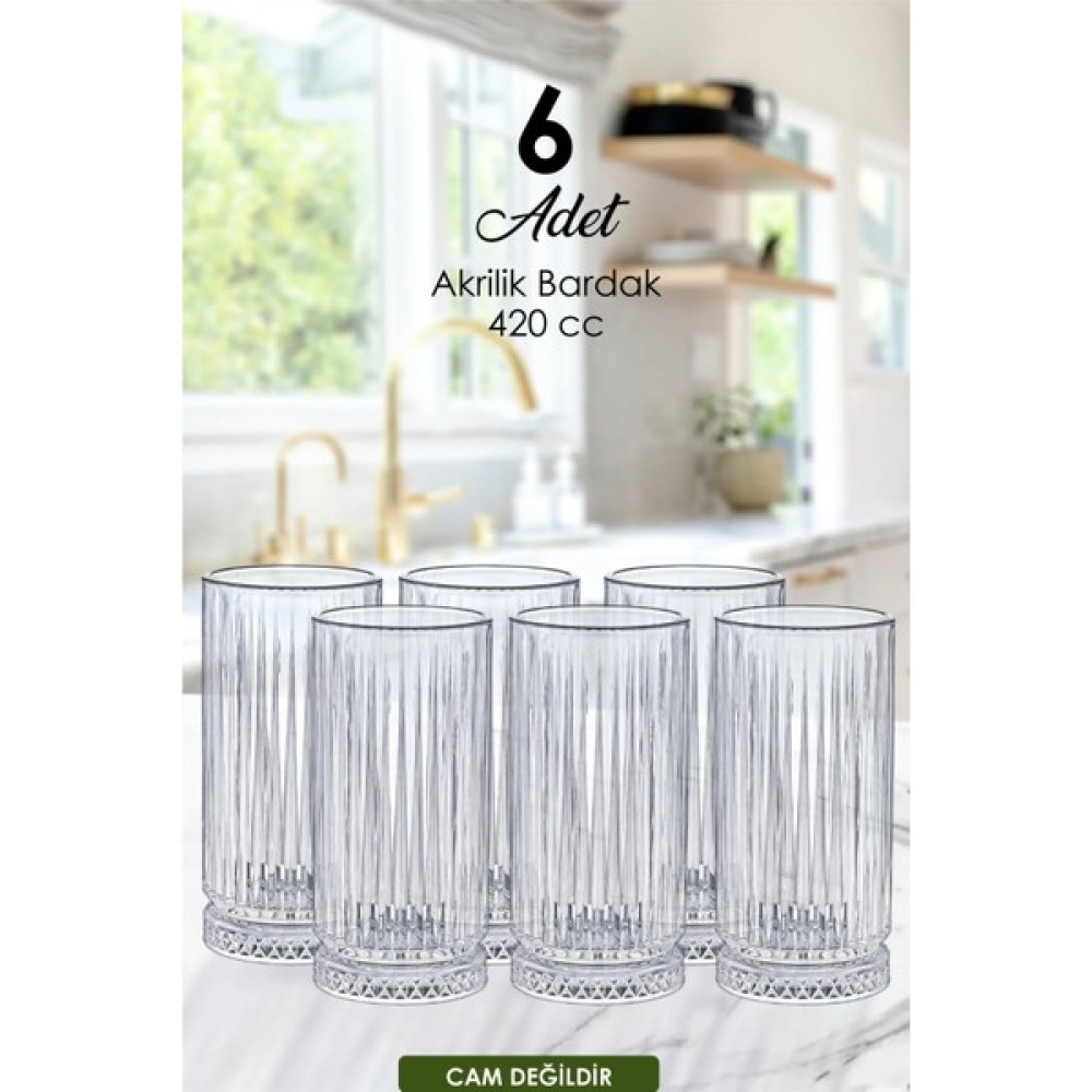 Grimor Life Büyük Boy Kristal Akrilik Su & Meşrubat Limonata Bardak Seti 420 cc Şeffaf 6 Adet Fincan / Bardak / Kahve Takımı Fiyatı