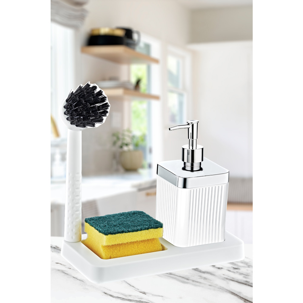 GRİMOR Life Fırçalı Sıvı Sabunluk Süngerlik Standlı Mutfak Banyo Seti Sabunluk Fiyatı