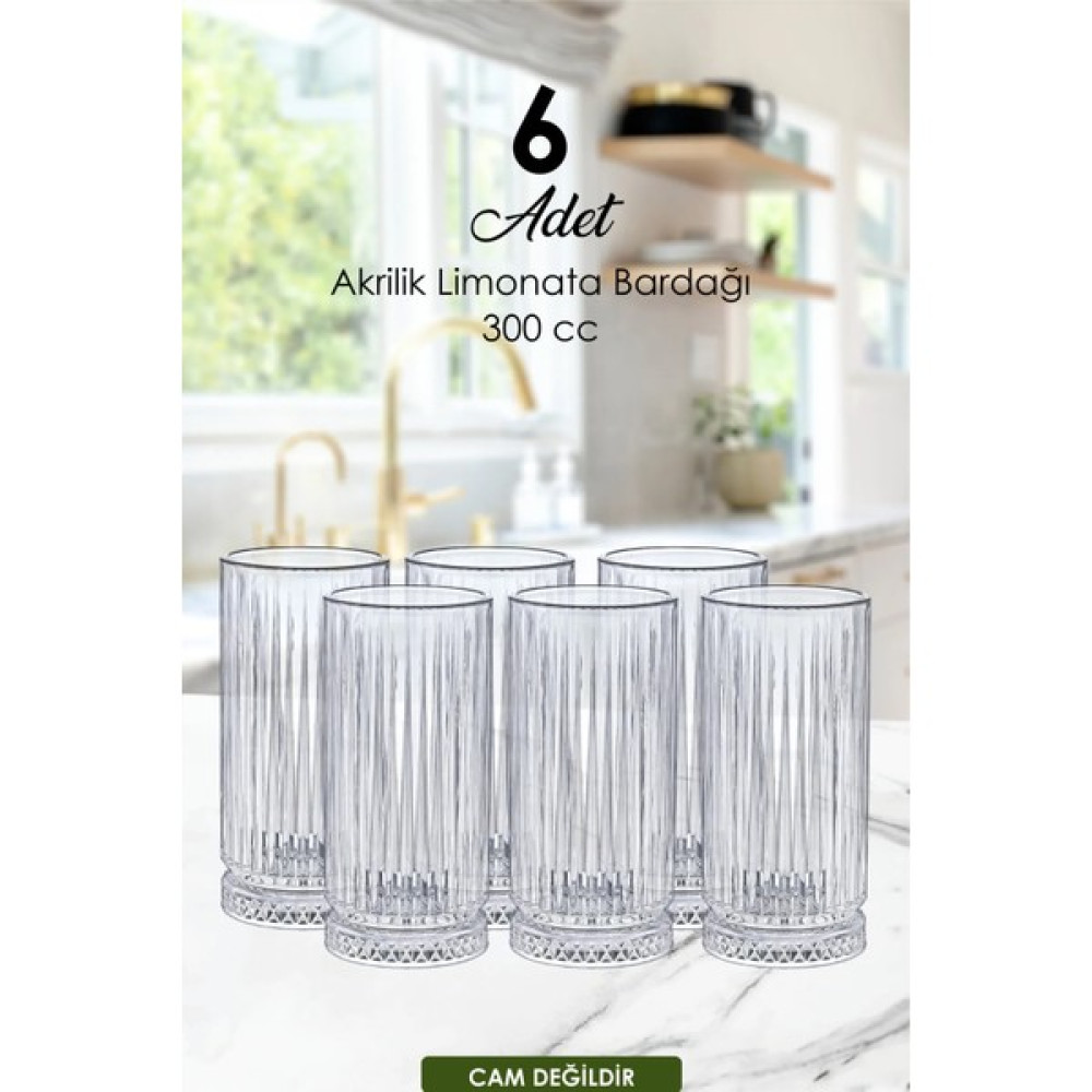 Grimor Life Kristal Akrilik Su & Meşrubat Limonata Bardak Seti 300 cc Şeffaf 6 Adet Fincan / Bardak / Kahve Takımı Fiyatı