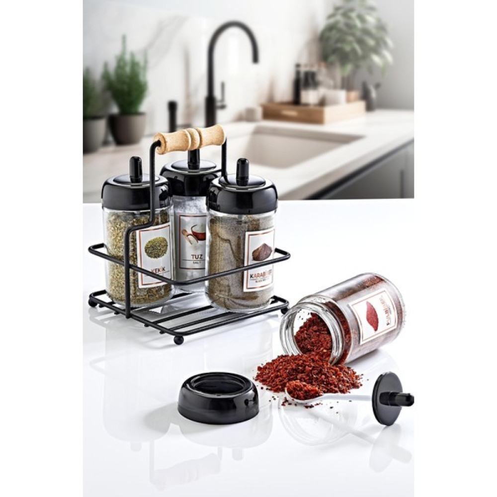 Grimor Life Metal Standlı 4'lü Kaşıklı Cam Baharatlık Seti 300 Cc- Flora Baharatlık Seti- Etiket Hediyeli Baharat Setleri & Baharatlıklar Fiyatı