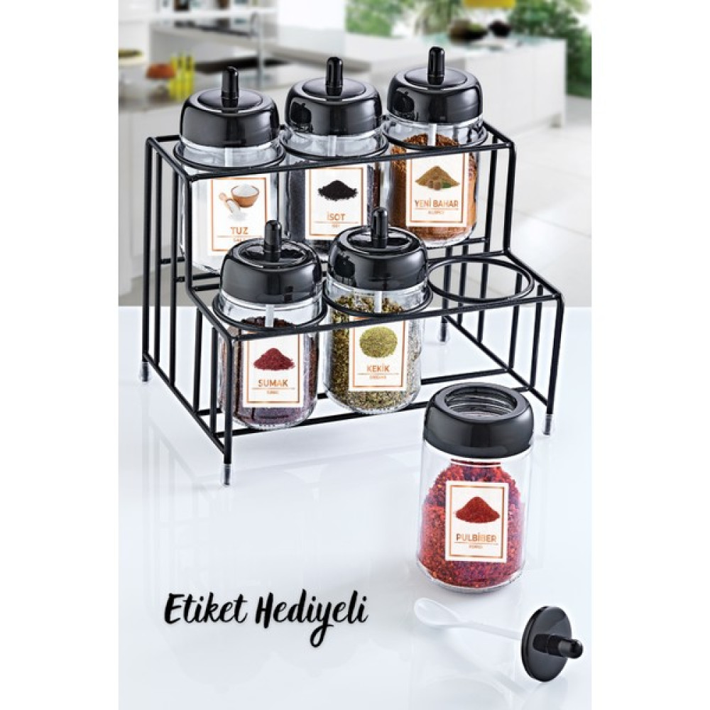 Grimor Life Metal Standlı 6'Lı Kendinden Kaşıklı Baharatlık Seti 300 Ml + Baharat Etiketi Hediyeli Baharat Setleri & Baharatlıklar Fiyatı