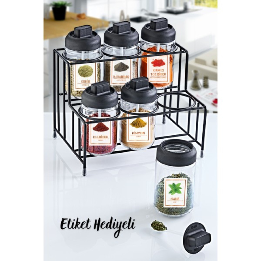 Grimor Life Metal Standlı 6'Lı Kilitlenebilir Kapaklı Kaşıklı Baharatlık Seti 300 Ml + Baharat Etiketi Hediyeli Baharat Setleri & Baharatlıklar Fiyatı