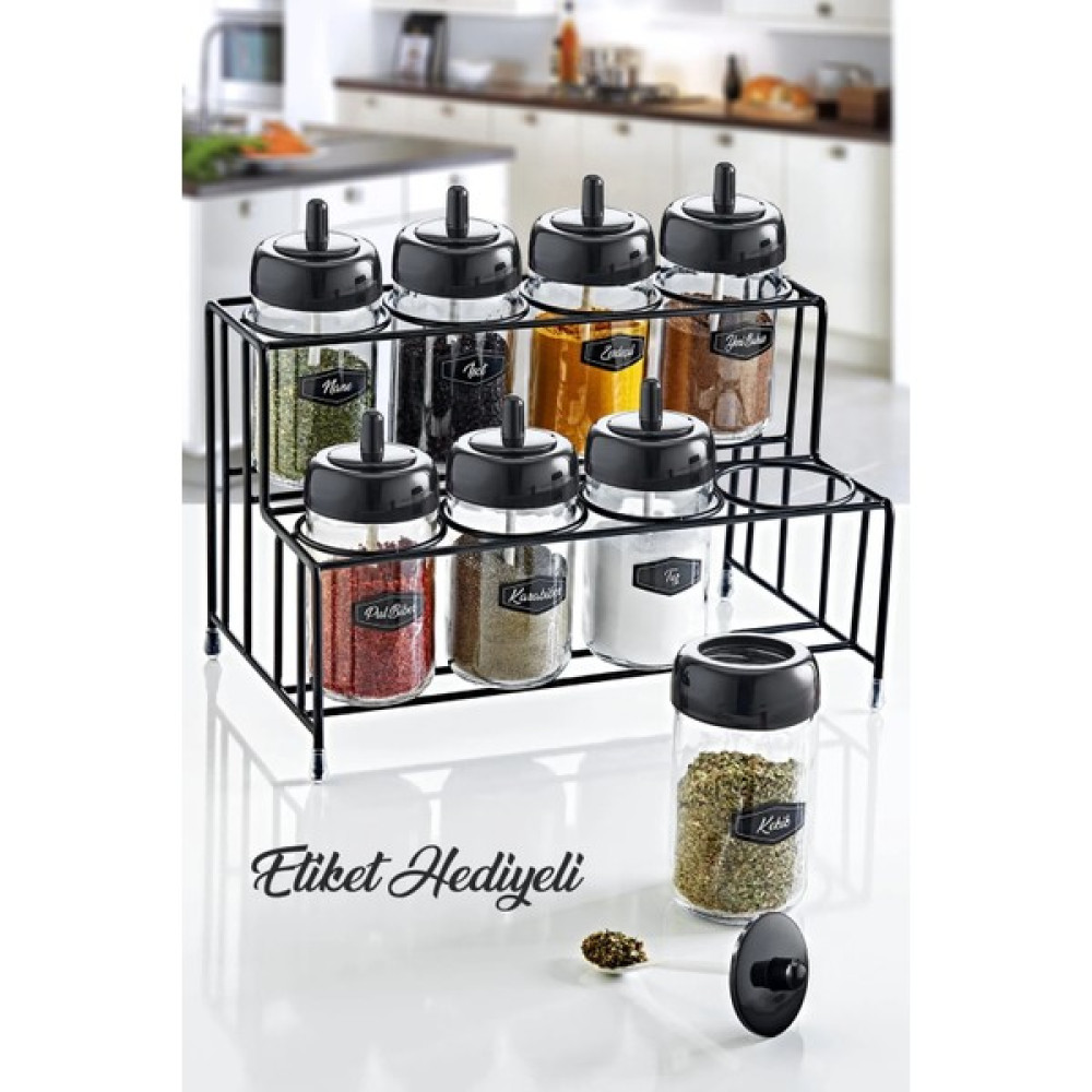 Grimor Life Metal Standlı 8'li Kendinden Kaşıklı Cam Baharatlık Seti 300 ml Baharat Etiketi Baharat Setleri & Baharatlıklar Fiyatı