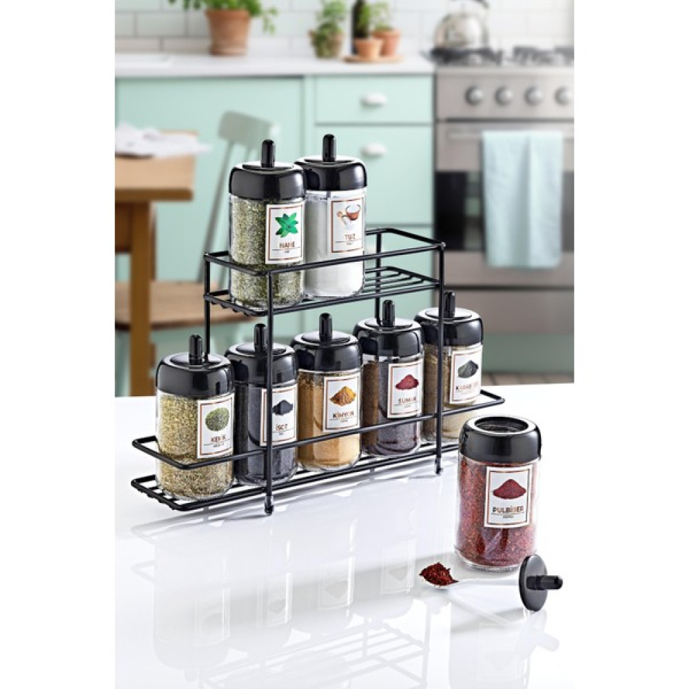 Grimor Life Metal Standlı Daisy 8'li Kendinden Kaşıklı Cam Baharatlık Seti 300 ml Etiket Hediyeli Baharat Setleri & Baharatlıklar Fiyatı