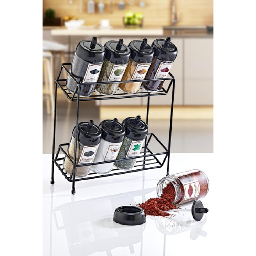 Grimor Life Metal Standlı Scarlet 8'li Kendinden Kaşıklı Cam Baharatlık Seti 300 ml Etiket Hediyeli Baharat Setleri & Baharatlıklar Fiyatı