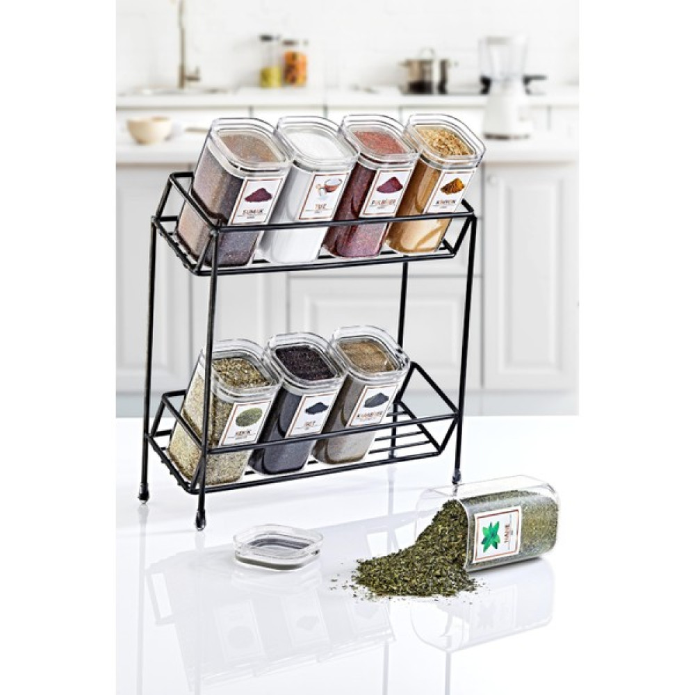 Grimor Life Metal Standlı Violet 8'li Vakum Kapaklı Mika Baharatlık Seti 250 ml Etiket Hediyeli Baharat Setleri & Baharatlıklar Fiyatı