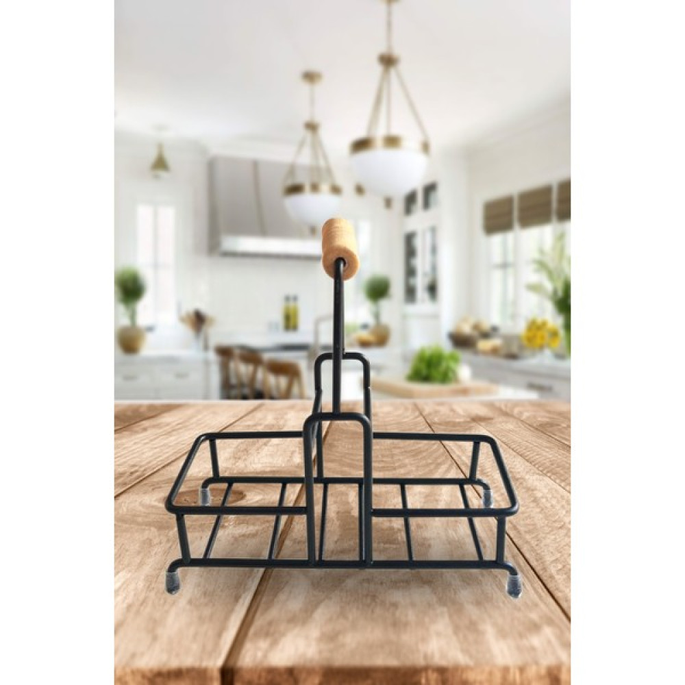 Grimor Life Paslanmaz Metal 2 Bölmeli Çok Amaçlı Ahşap Kulplu Stand- Sıvı Sabunluk- Yağdanlık Standı Eşya Saklama / Düzenleme Fiyatı