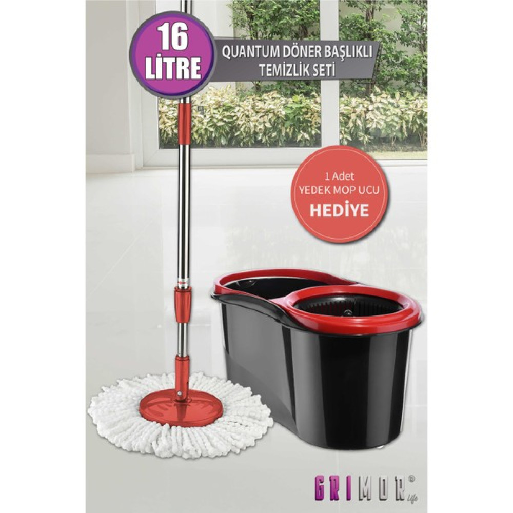 Grimor Life Quantum Black Microfiber Döner Başlıklı Temizlik Seti Mega Boy Mop 16 Lt - Siyah Temizlik Malzemeleri Fiyatı
