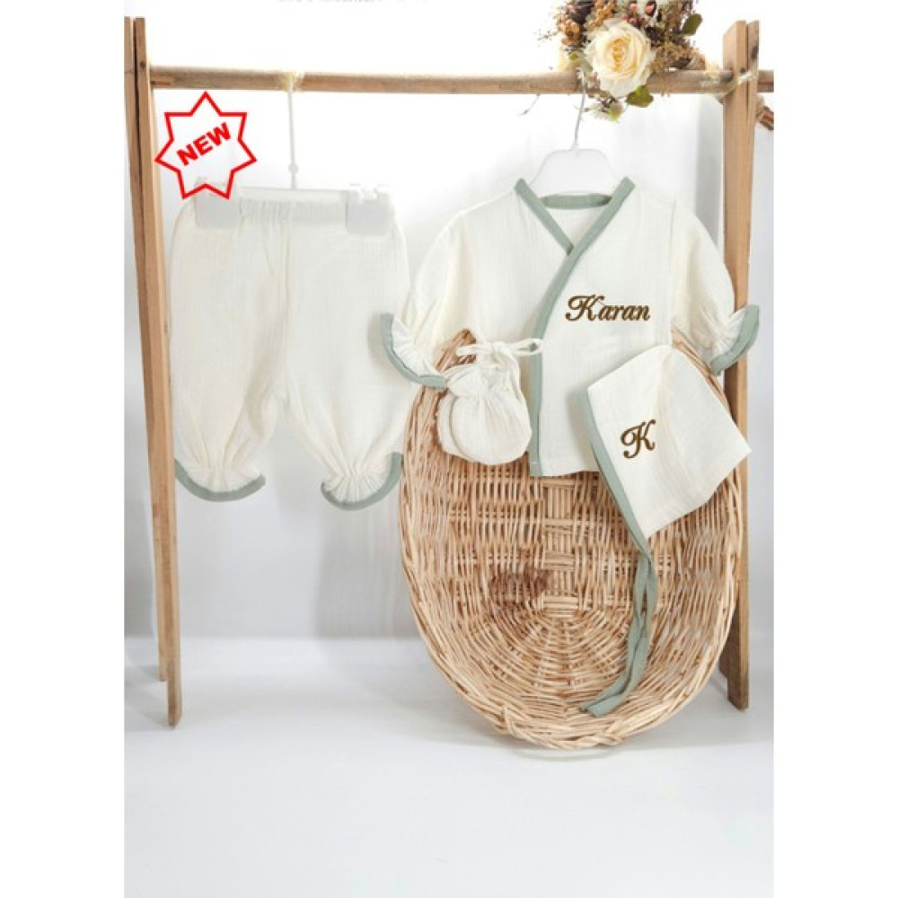 Gros Shop Yeni Doğan Burümcük Müslin Kumaş PAMUK 4’lü Hastane Çıkış Set Bebek Hastane Çıkışı Fiyatı