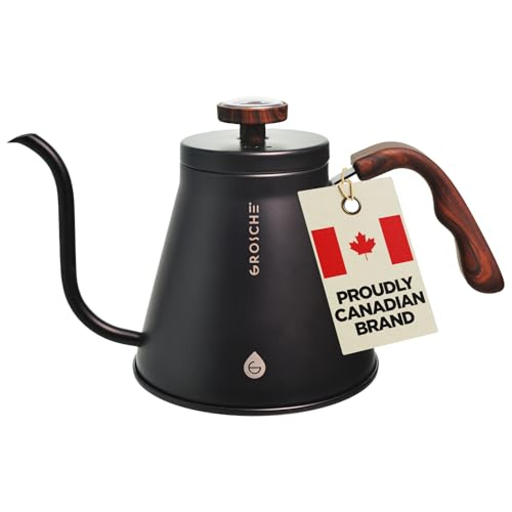 GROSCHE - Marrakesh Gooseneck Kettle Stovetop - Stainless Steel Pour Over Coffee Kettle Stovetop - Tea Kettle - Stovetop Gooseneck Kettle - Coffee & Tea Kettle - Home Essentials, Black (34 fl. oz)