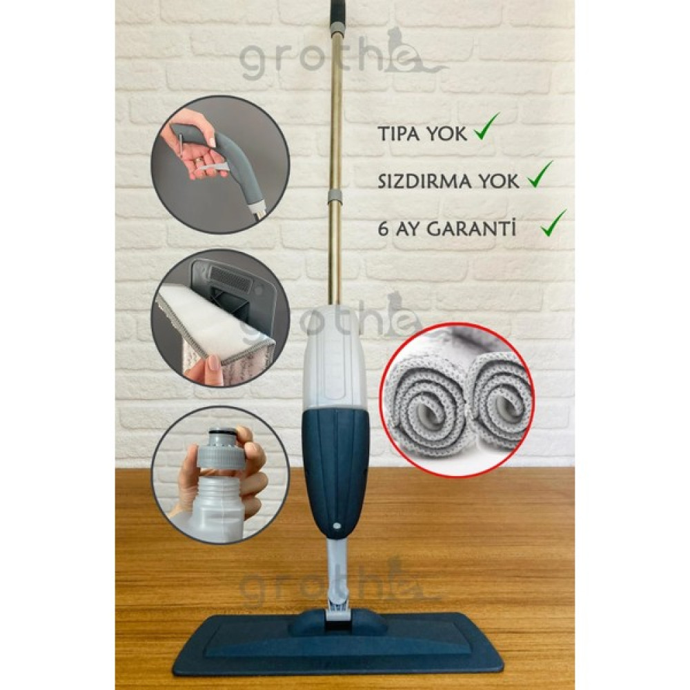 Grothe Wipe Sprey Mop Gri - 2 Mop Bezli - Tıpasız Sistem - 700 Cc Su Hazneli (ÜRETİCİ GARANTİLİ) Temizlik Malzemeleri Fiyatı