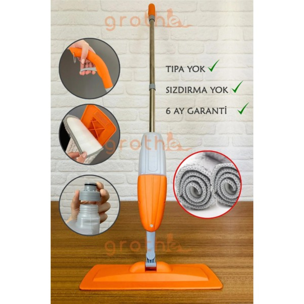 Grothe Wipe Sprey Mop Turuncu - 2 Mop Bezli - Tıpasız Sistem - 700 Cc Su Hazneli (üretici Garantili) Temizlik Malzemeleri Fiyatı