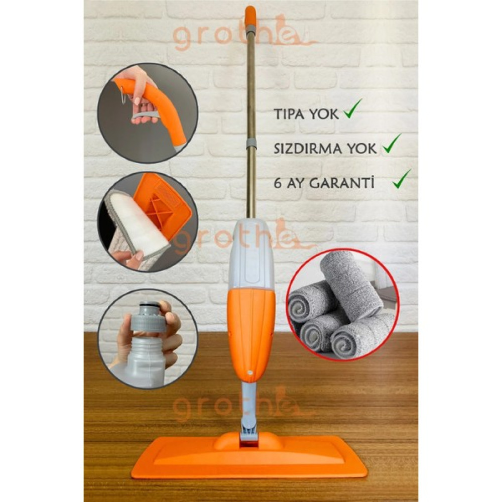 Grothe Wipe Sprey Mop Turuncu - 4 Mop Bezli - Tıpasız Sistem - 700 Cc Su Hazneli (ÜRETİCİ GARANTİLİ) GRTSM-01 - Standart Ev Temizliği Fiyatı